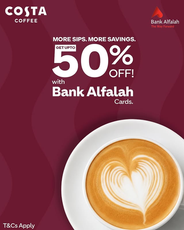 Sip & Save at Costa Coffee – Up to 50% OFF with Bank Alfalah Cards ☕💳