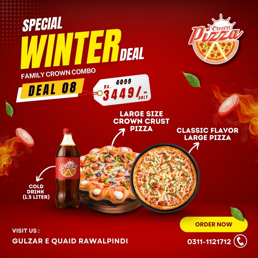 Special Winter Family Crown Combo – Large Pizzas + Drink | Rawalpindi at The Crown Pizza in Rawalpindi