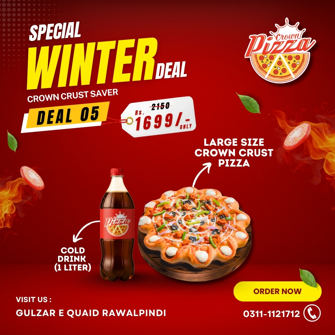 Special Winter Deal – Large Cheese Crown Crust Pizza + 1L Drink | Rawalpindi at The Crown Pizza in Rawalpindi