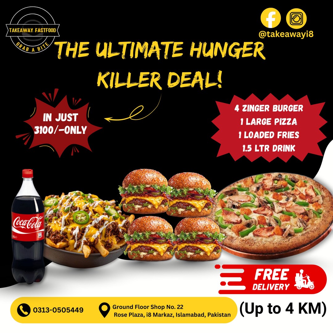 Ultimate Hunger Killer Deal – 4 Zinger Burgers, Large Pizza & More for Rs. 3,100