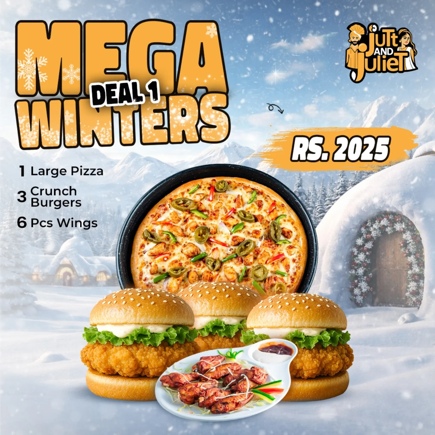 Mega Winter Deal 1 – Large Pizza Combo with Burgers & Wings in Rawalpindi & Islamabad