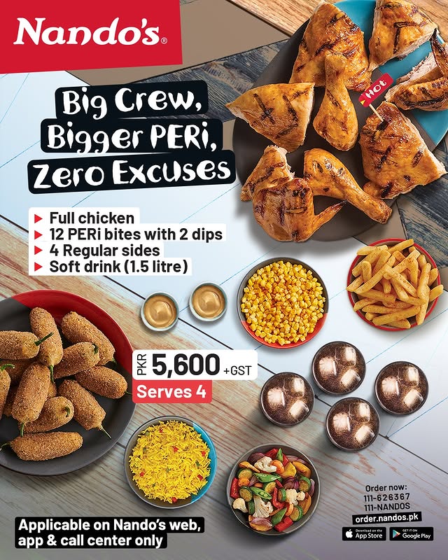 Nando’s Deal for 4 Persons – Full Chicken Meal Combo for Rs. 5600 + GST