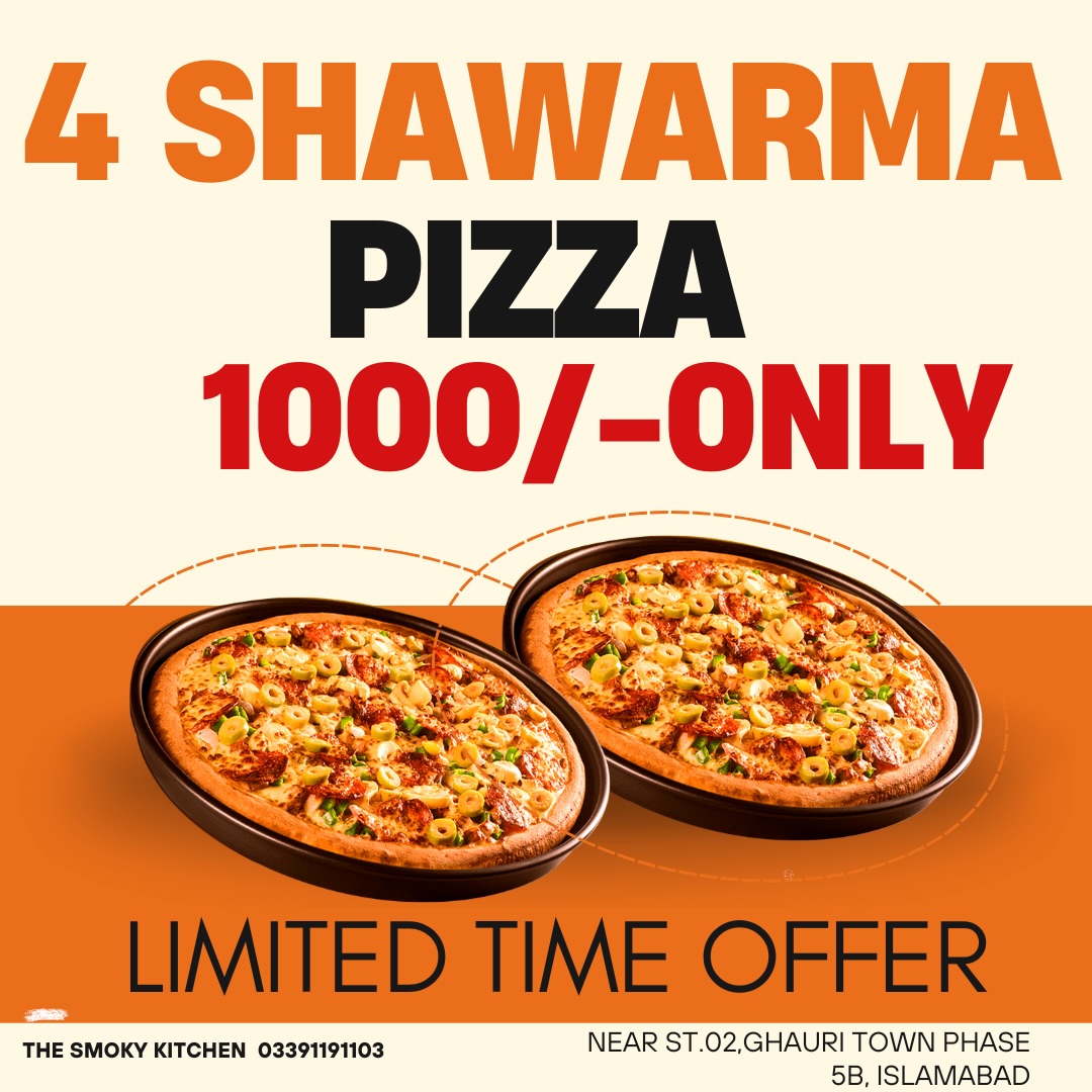 4 Shawarma Pizzas for Rs. 1000 – Limited Time Offer at The Smokey Kitchen