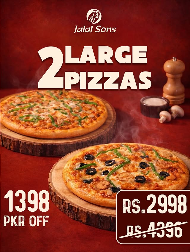 2 Large Pizzas Walk-In Deal – Big Flavour & Big Savings at Rs. 2998