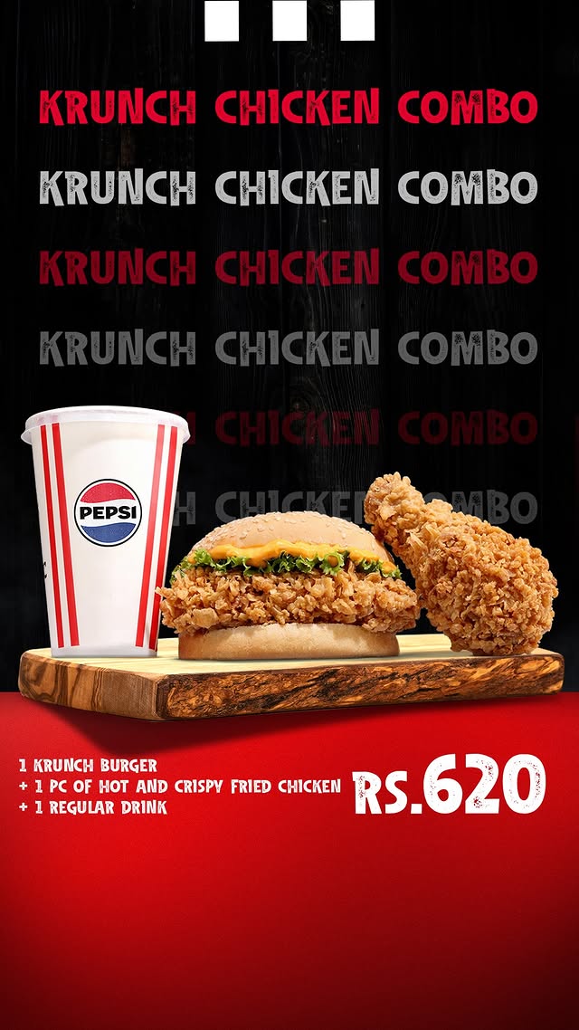 KFC Krunch Chicken Combo – Burger, Fried Chicken & Drink for Rs. 620