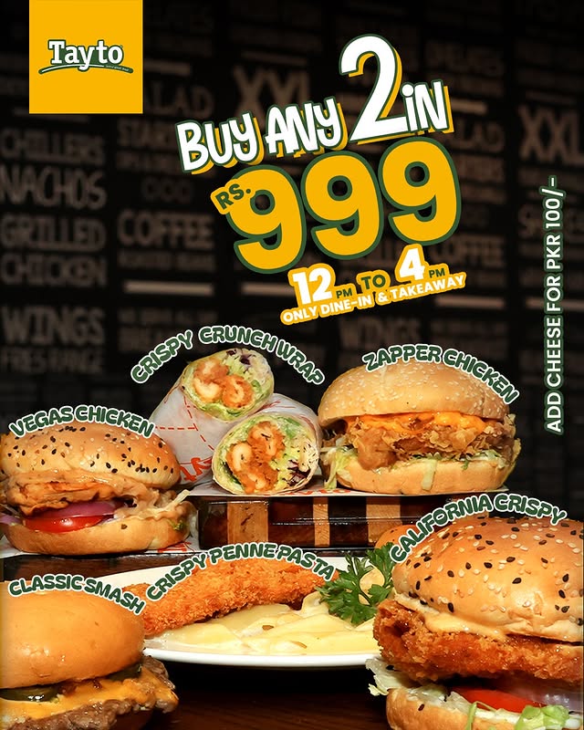 2 Good 2 Choose Deal – Any 2 Tayto Meals for Rs. 999 (Lunch Offer)