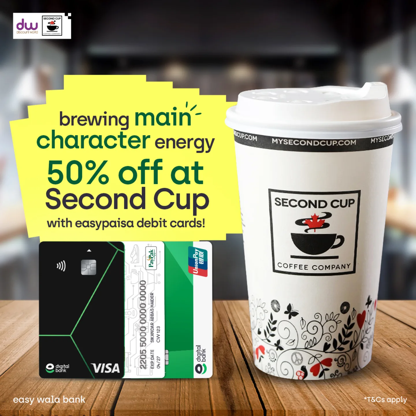 Flat 50% OFF at Second Cup with Easypaisa Debit Cards – Brew Big & Save More ☕💳