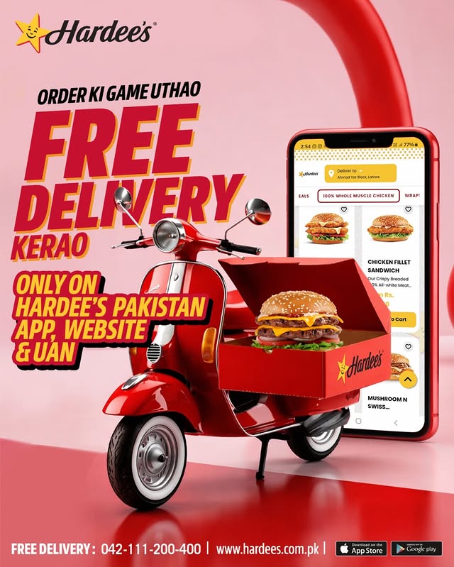 Free Delivery on All Orders at Hardee’s Pakistan 🍔🚚