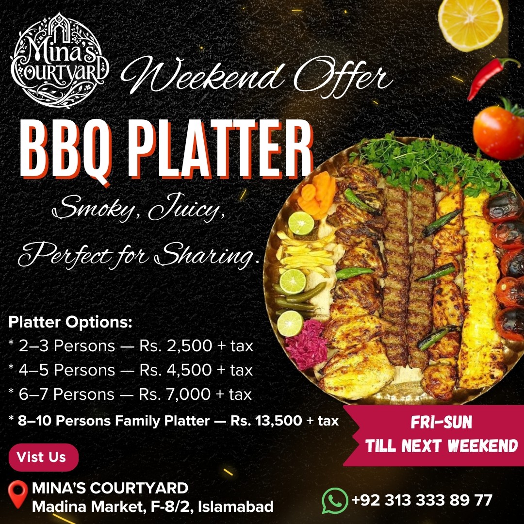 Family BBQ Platters at Mina’s Courtyard F-8/2 – Weekend Feast 🍖🔥 at Mina\'s Courtyard in Islamabad